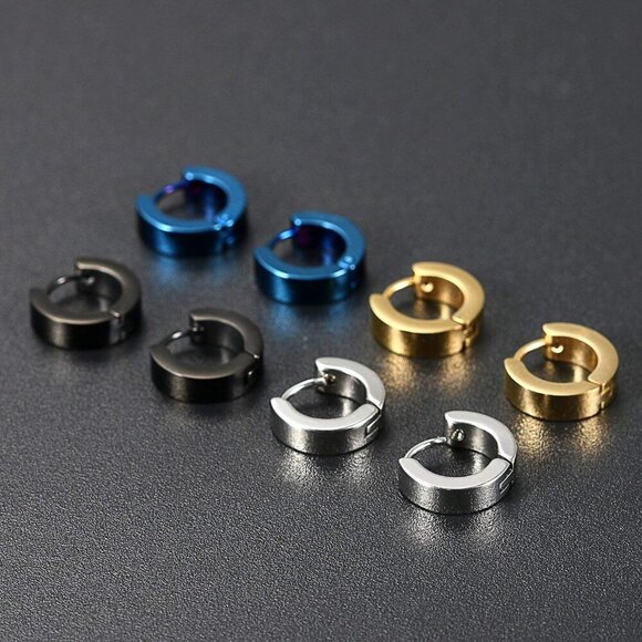 Premium Stainless Steel Hinged Hoop Earrings Set - Unisex 4mm Variety Collection - Picture 6 of 7